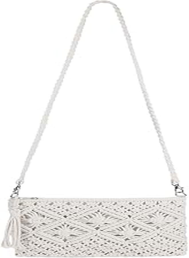 PARAH Women Crochet Shoulder Bag Handmade Woven Beach Crossbody Handbag Satchel Purse With Tassel For Summer (Square - White) - Image 1
