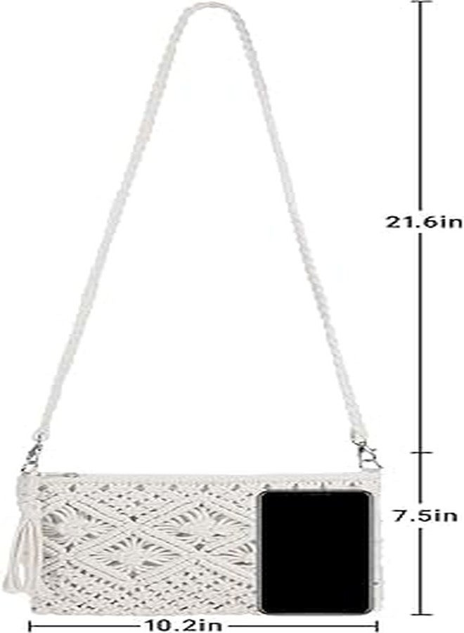 PARAH Women Crochet Shoulder Bag Handmade Woven Beach Crossbody Handbag Satchel Purse With Tassel For Summer (Square - White) - Image 5