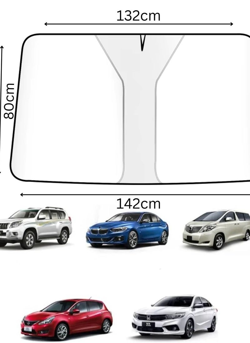 Car Windshield Sunshade Thickened Material for High Sun Protection Blocks UV Rays Keeps Vehicle Cool, Universal Fit for Cars, Sedan SUV Hatchback Includes Storage Bag
