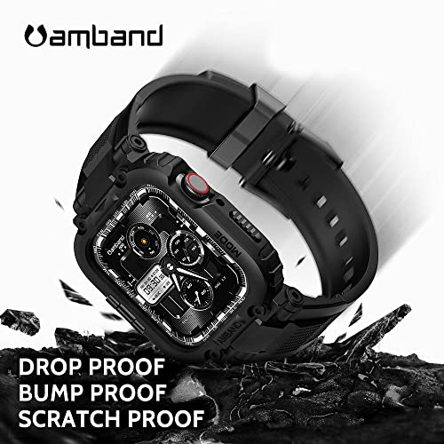 amBand Bands Compatible with Apple Watch 9/8/7/SE (3/2/1)/6/5/4 41mm/40mm Case Men, M1 Sport Series Rugged Case with TPU Strap Military Protective Tough Cover Bumper for iWatch 41/40 mm 38mm Men Black - Image 3