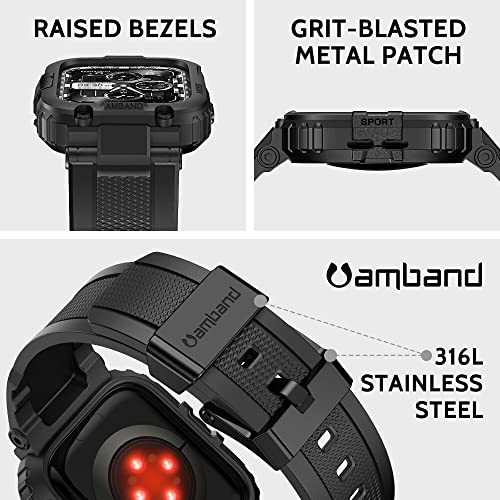 amBand Bands Compatible with Apple Watch 9/8/7/SE (3/2/1)/6/5/4 41mm/40mm Case Men, M1 Sport Series Rugged Case with TPU Strap Military Protective Tough Cover Bumper for iWatch 41/40 mm 38mm Men Black - Image 2