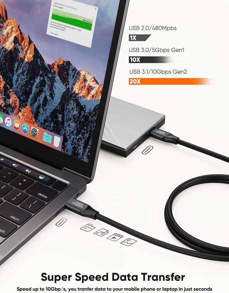 كابل USB C إلى C من CableCreation بطول 1.6 قدم، USB 3.2 Gen2 10 جيجابت في الثانية، يدعم إخراج فيديو 4K، كابل شحن USB C بقدرة 100 واط لـ Android Auto، SSD خارجي USB C، MacBook، iPad، Galaxy S23، إلخ، 0.5 متر - Image 3