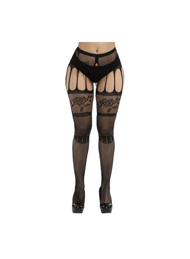 Hollow Out Lace Net Tights Black  - Image 1