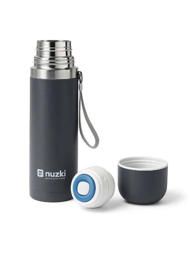 نوزكي ستيل - زجاجة مياه (500 مل) قارورة فولاذية معزولة بالفراغ، مقاومة للتسرب، خالية من مادة BPA، مج حراري مزدوج الجدار للقهوة للمشروبات الساخنة أو الباردة - Image 1