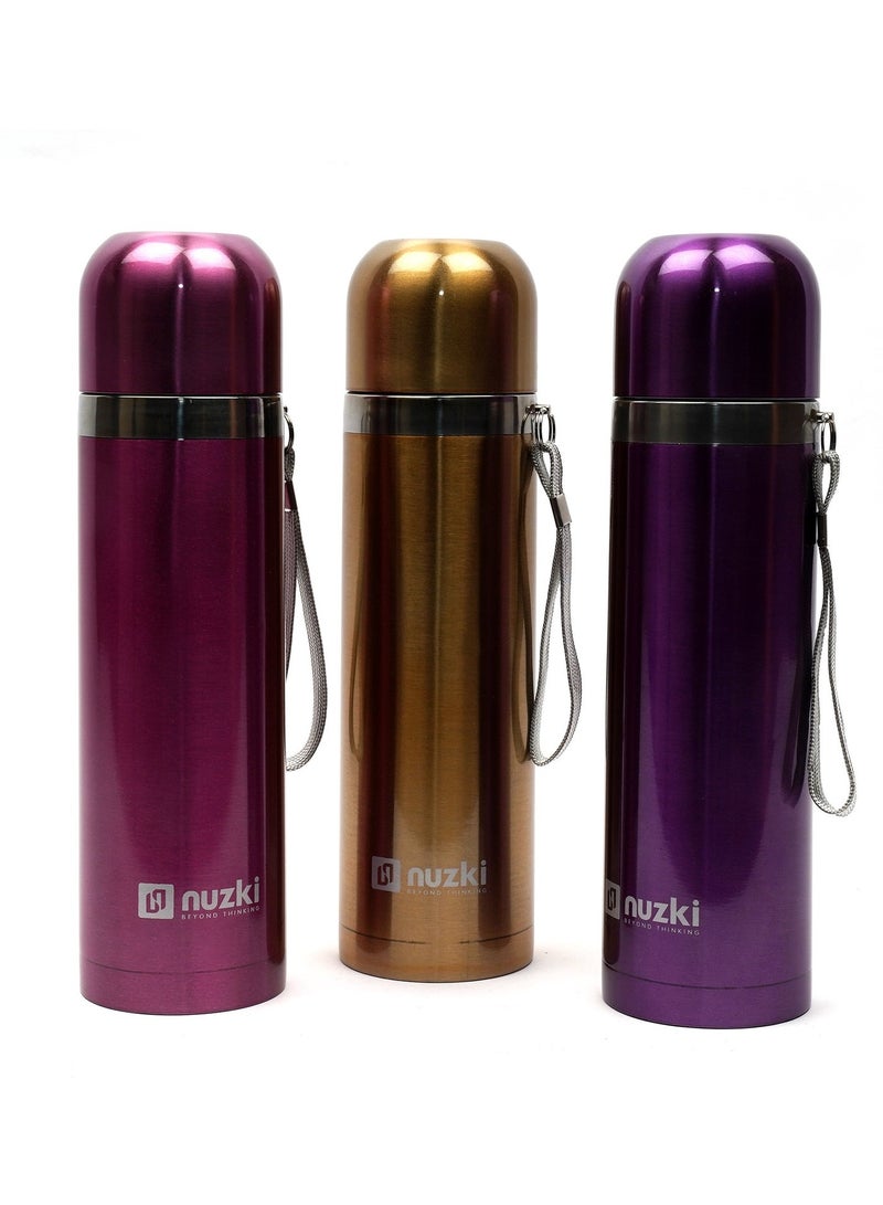 نوزكي ستيل - زجاجة مياه (500 مل) قارورة فولاذية معزولة بالفراغ، مقاومة للتسرب، خالية من مادة BPA، مج حراري مزدوج الجدار للقهوة للمشروبات الساخنة أو الباردة - Image 4