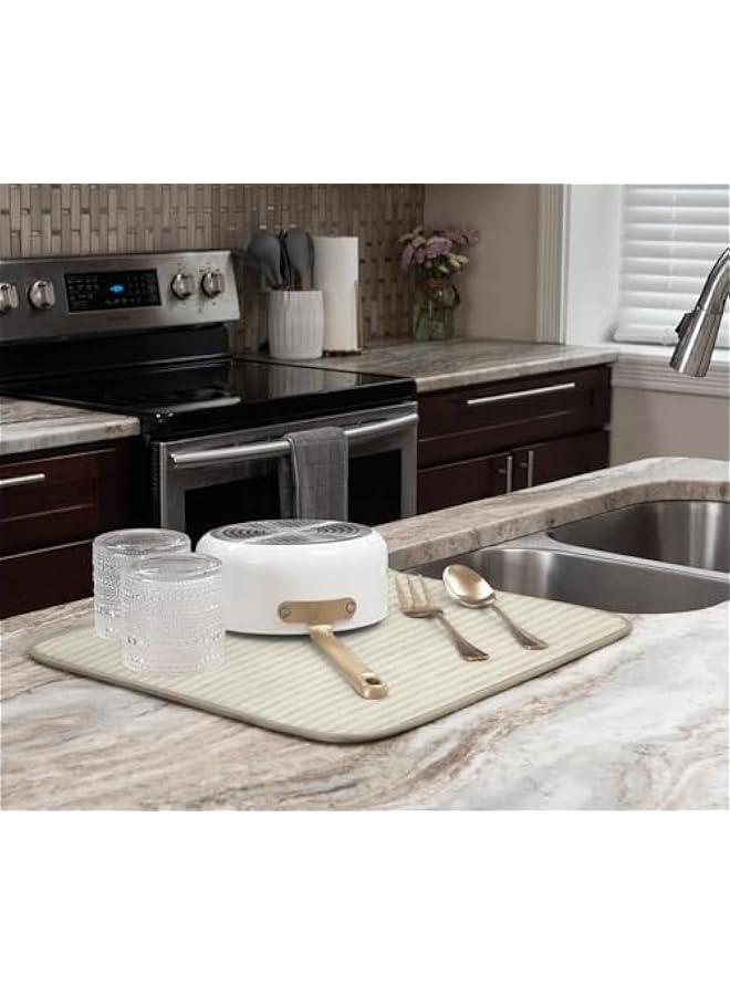 اس اند تي انك بساط تجفيف الاطباق من المايكروفايبر عالي الامتصاص، وسادة تجفيف الاطباق للاطباق والاواني والمقالي، مقاس L 16 انش × 18 انش، خطوط كريمية معتقة - Image 3