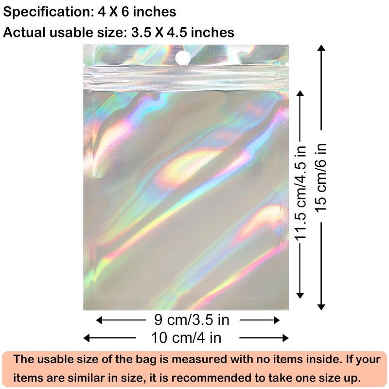EgticLive 100 Pack Resealable Holographic Bags for Small Business  4 x 6""  Iridescent Mylar Bags with Clear Front Ziplock Foil Packing Pouch Bags for Multipurpose Storage (4 X 6 inches) - Image 3