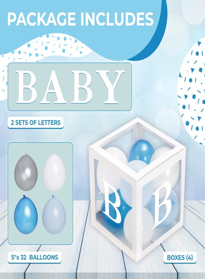 Vellax Baby Boxes with Letters for Baby Shower - Baby Shower Decorations of 44 pcs, 32 Blue Silver White Balloons, 4 White Blocks, 8 Letters, Perfect Party Decor - Image 3