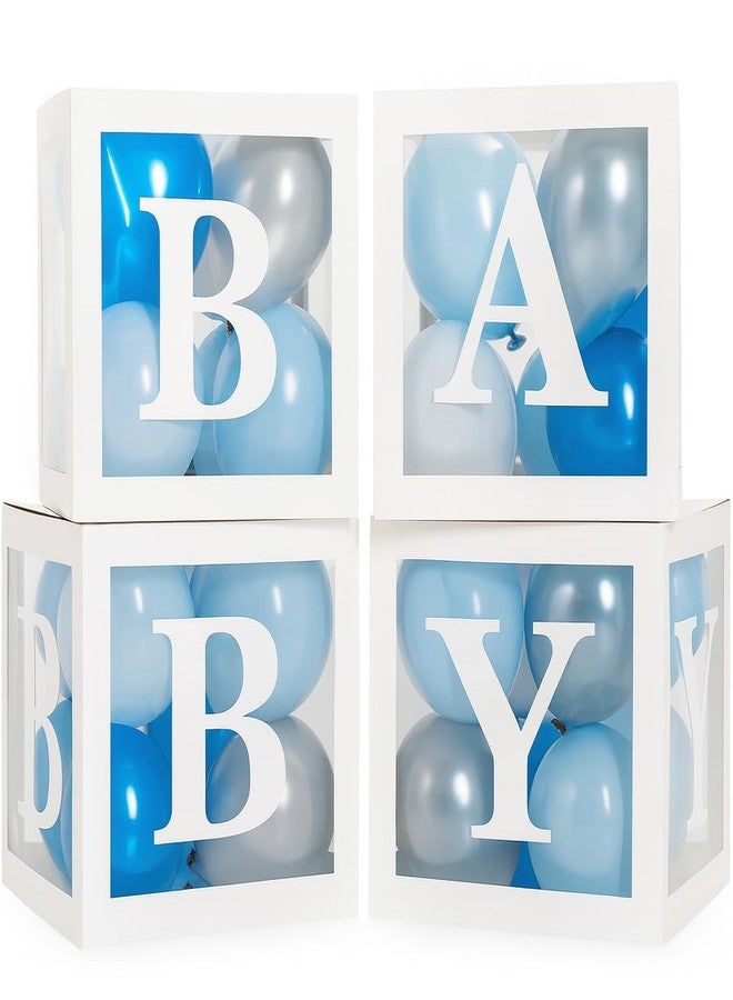 Vellax Baby Boxes with Letters for Baby Shower - Baby Shower Decorations of 44 pcs, 32 Blue Silver White Balloons, 4 White Blocks, 8 Letters, Perfect Party Decor - Image 1