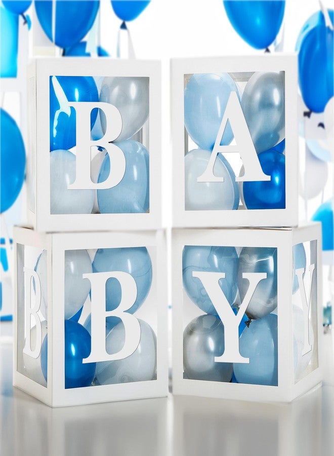 Vellax Baby Boxes with Letters for Baby Shower - Baby Shower Decorations of 44 pcs, 32 Blue Silver White Balloons, 4 White Blocks, 8 Letters, Perfect Party Decor - Image 2