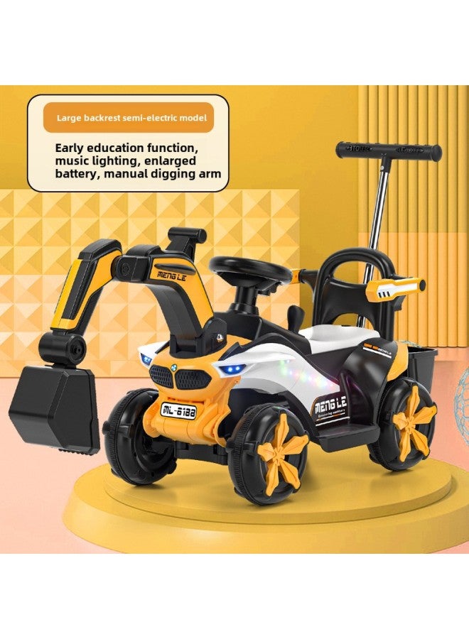 Children's Electric Excavator Toy Car Children's Seatable Hook Machine Engineering Car Large Boy Remote Control Excavator-Color:[Guardrail Electric/Sliding Dual-Purpose + Push Handle] Yellow ☆ Manual Digging Arm + Light Music-Proportion:Official Standard  - Image 1