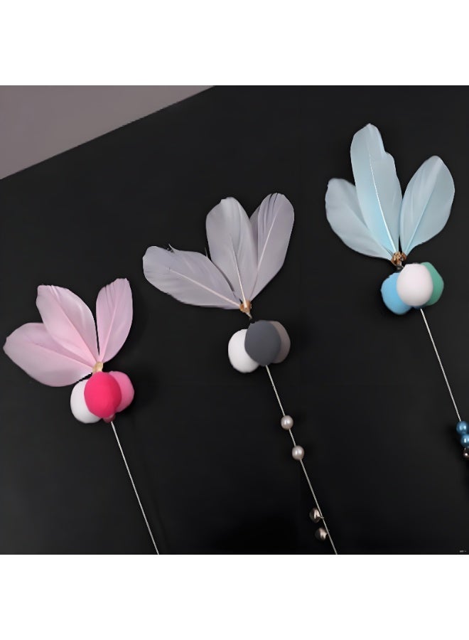 لعبة قطة سلكية مع ريش وجرس، عصا ملونة للتفاعل واللعب - Image 1