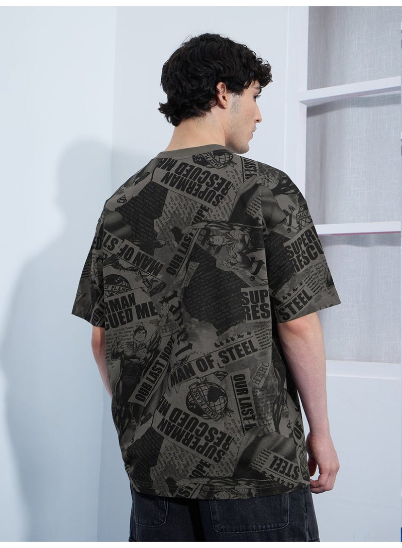 The Souled Store Superman: Men and Boys Short Sleeves Round Neck Grey Graphic Printed Cotton Oversized T-Shirts - Image 4