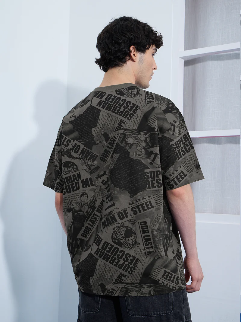 The Souled Store  The Souled Store Superman: Men and Boys Short Sleeves Round Neck Grey Graphic Printed Cotton Oversized T-Shirts  | Best Price UAE
