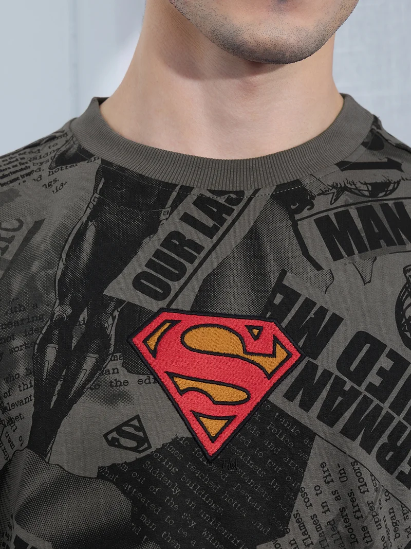 The Souled Store  The Souled Store Superman: Men and Boys Short Sleeves Round Neck Grey Graphic Printed Cotton Oversized T-Shirts  | Best Price UAE