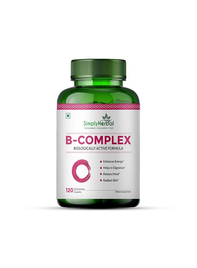 Simply Herbal كبسولات فيتامين ب المركب العشبية ببساطة مع RDA لمكمل ب12 لنمو الشعر والتمثيل الغذائي ودعم وظيفة الدماغ الصحية (120 كبسولة) - Image 1