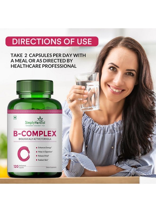 Simply Herbal كبسولات فيتامين ب المركب العشبية ببساطة مع RDA لمكمل ب12 لنمو الشعر والتمثيل الغذائي ودعم وظيفة الدماغ الصحية (120 كبسولة) - Image 4