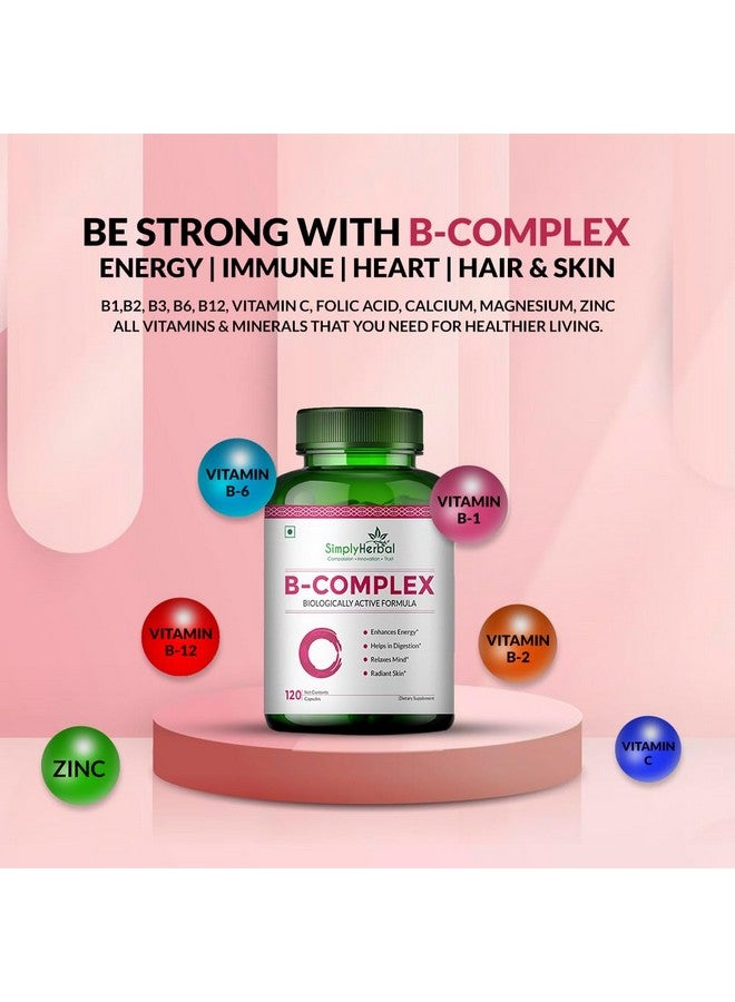 Simply Herbal كبسولات فيتامين ب المركب العشبية ببساطة مع RDA لمكمل ب12 لنمو الشعر والتمثيل الغذائي ودعم وظيفة الدماغ الصحية (120 كبسولة) - Image 2