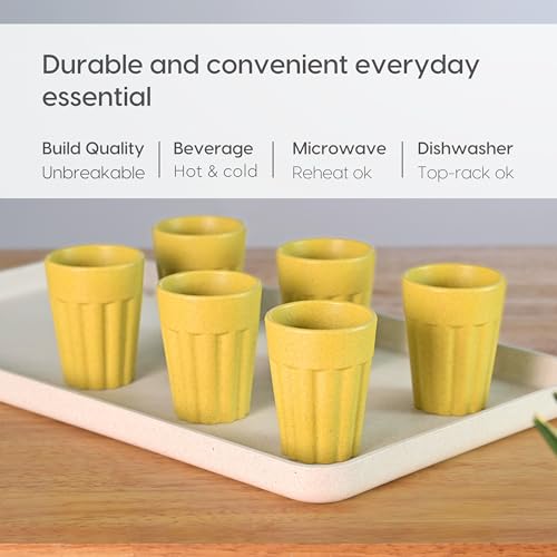 eha Set of 6 Earth-Friendly Cutting Chai Cups | 100 ml | Coffee Cup Made with Rice Husk & Bamboo Fibers | Microwave Safe Tea Set |Hot & Cold Coffee Mug, Milk & Tea Cup Set| Lime Color - Image 4