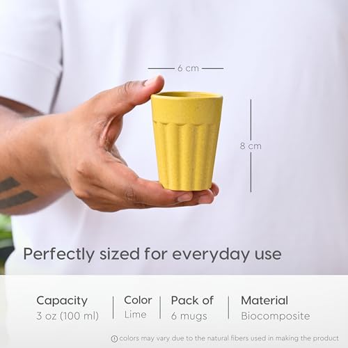 eha Set of 6 Earth-Friendly Cutting Chai Cups | 100 ml | Coffee Cup Made with Rice Husk & Bamboo Fibers | Microwave Safe Tea Set |Hot & Cold Coffee Mug, Milk & Tea Cup Set| Lime Color - Image 2