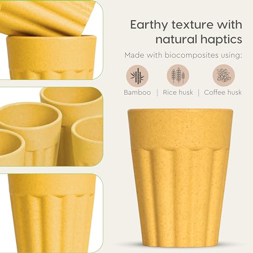 eha Set of 6 Earth-Friendly Cutting Chai Cups | 100 ml | Coffee Cup Made with Rice Husk & Bamboo Fibers | Microwave Safe Tea Set |Hot & Cold Coffee Mug, Milk & Tea Cup Set| Lime Color - Image 5