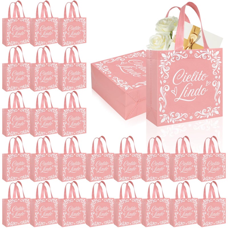 Stuffygreenus 50 Pcs Cielito Lindo Party Favor Bags Reusable Pink Mexican Gift Bags Non Woven Platos De Barro Mexicanos Candy Bag Cinco De Mayo Goodie Bags with Handles for Fiesta Mexican Baby Shower Party Favors - Image 1