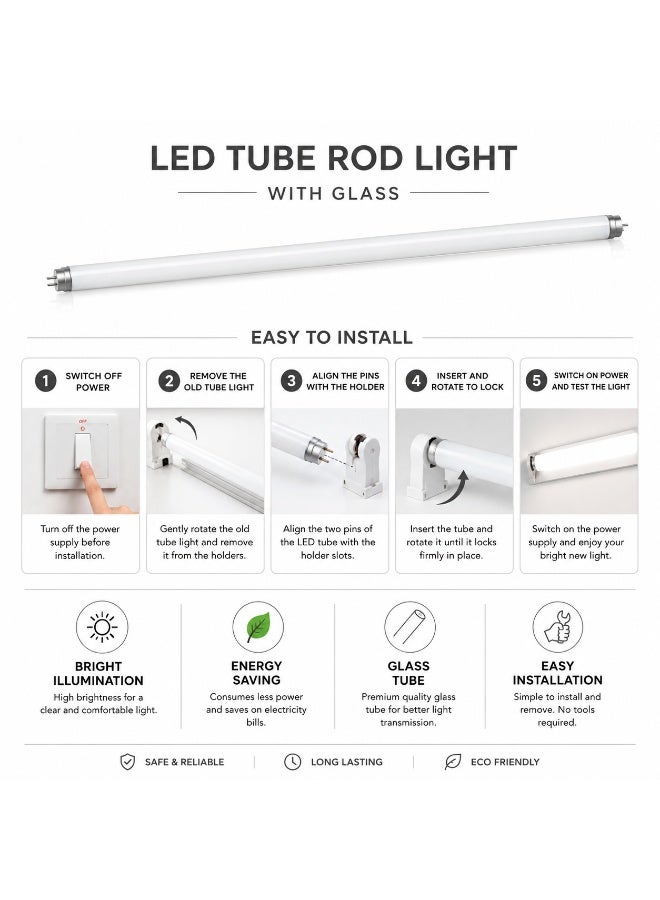 Litex Pack Of 10 LED Tube Light With Glass T8 36 Watt 6500K (F36W/T8/154) - Image 3