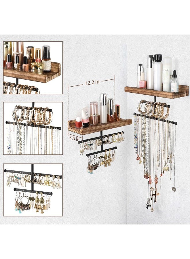Keebofly Hanging Wall Mounted Jewelry Organizer with Rustic Wood Jewelry Holder Display for Necklaces Bracelet Earrings Ring Set of 2 Carbonized Black,[Patented] - Image 3