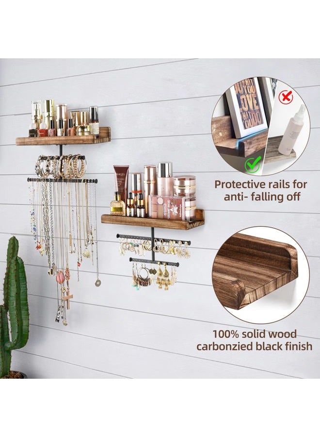 Keebofly Hanging Wall Mounted Jewelry Organizer with Rustic Wood Jewelry Holder Display for Necklaces Bracelet Earrings Ring Set of 2 Carbonized Black,[Patented] - Image 4