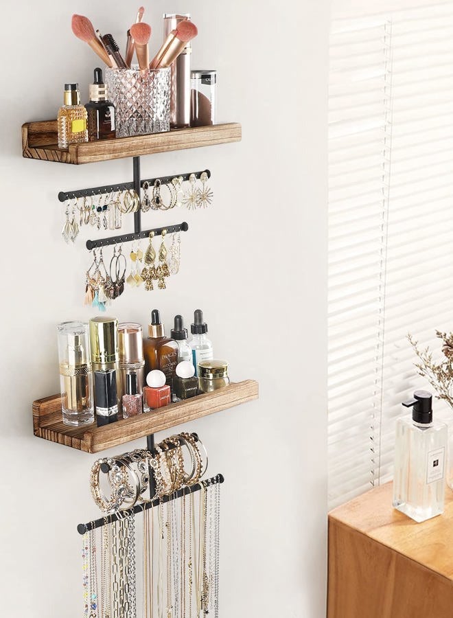 Keebofly Hanging Wall Mounted Jewelry Organizer with Rustic Wood Jewelry Holder Display for Necklaces Bracelet Earrings Ring Set of 2 Carbonized Black,[Patented] - Image 2