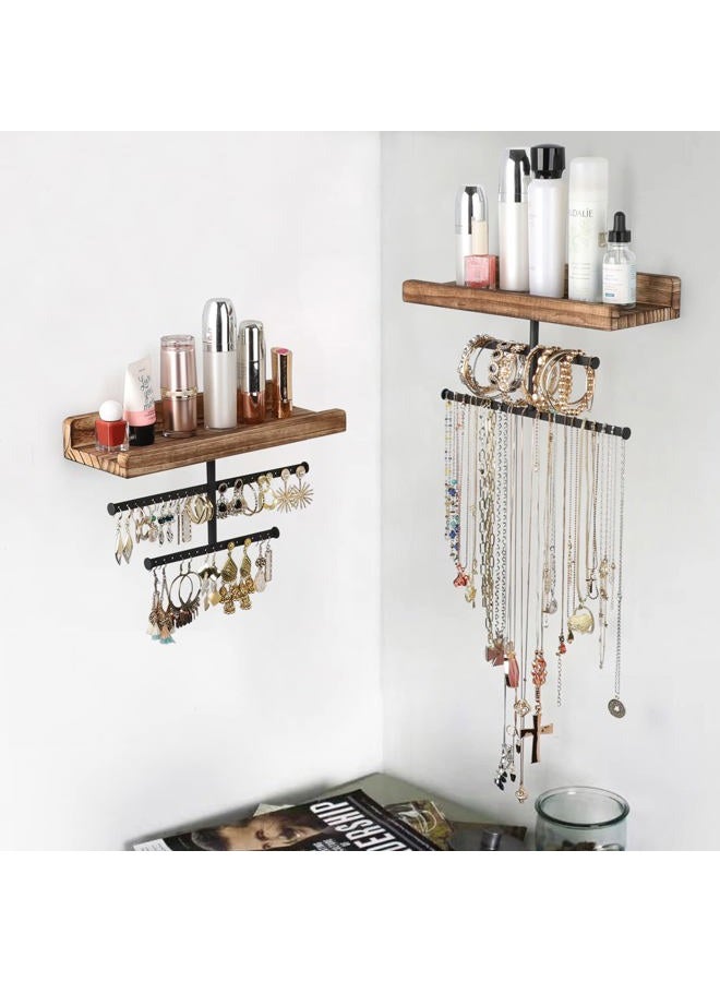 Keebofly Hanging Wall Mounted Jewelry Organizer with Rustic Wood Jewelry Holder Display for Necklaces Bracelet Earrings Ring Set of 2 Carbonized Black,[Patented] - Image 5