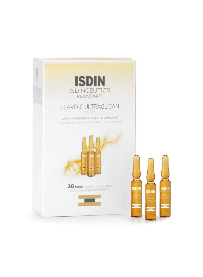 ISDIN سيروم النهار المشرق والمضاد للأكسدة بفيتامين C وحمض الهيالورونيك من إيسدينسيوتيكس فلافو-C - 30 أمبولة، 0.06 أونصة سائلة × 30 - Image 1