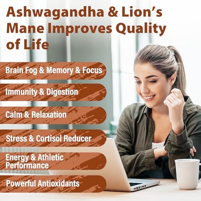 Liekoh Ashwagandha & Lions Mane Supplement Capsules, Brain Supplements for Memory and Focus, Ashwagandha Supplement with Rhodiola & Black Peppe, Cortisol Supplements for Women & Men,90 Caps - Image 3