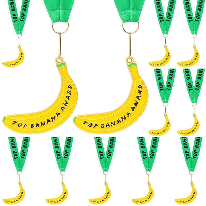 Ecation 12 Pcs Top Banana Medals with Ribbon Banana Award Medals Trophy for Adults Sports Zinc Alloy Design Reward Games Competition Event Supplies Home - Image 2