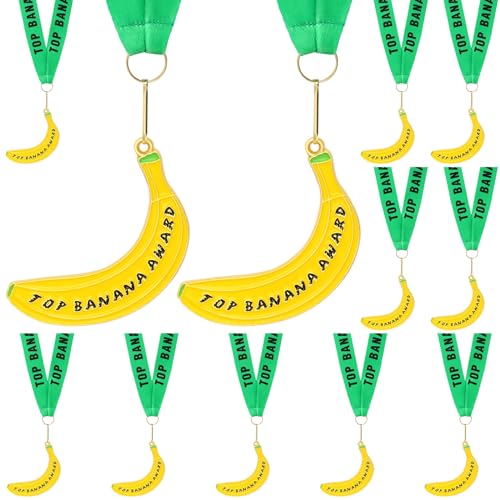 Ecation 12 Pcs Top Banana Medals with Ribbon Banana Award Medals Trophy for Adults Sports Zinc Alloy Design Reward Games Competition Event Supplies Home - Image 1