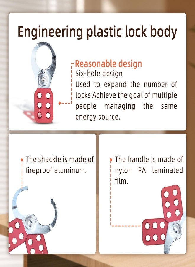 فلاين 10 قطع من مشابك قفل العلامة، مشبك قفل عازل آمن مزود بـ 6 فتحات قفل متشابكة، مشبك قفل لوتو من الألومنيوم لإدارة متعددة (قطر الفك الداخلي 1.5 بوصة) - Image 4