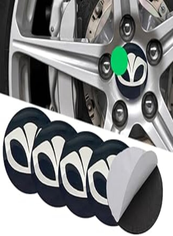 KaberTrade 3D Car Wheel Hub Hub Cover Kit - 4 Pieces 56mm Adhesive - Compatible with Daewoo - KaberTrade