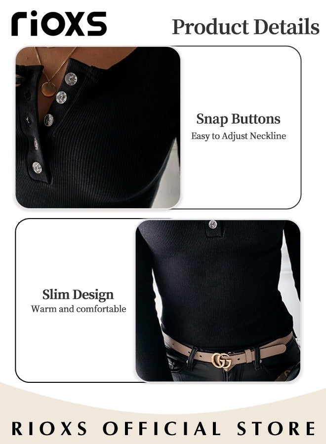 ريوكس قمصان نسائية بياقة مربعة وأكمام طويلة، مريحة على البشرة وضيقة القصة، قمصان ناعمة ومطاطية بأزرار، قمصان داخلية كلاسيكية وبسيطة بقصّة ضيقة للسيدات، قمصان تونيك بألوان صلبة لفصلي الربيع والخريف والشتاء للارتداء غير الرسمي، في الشارع، يوميًا، في المكتب، في العمل، في الإجازة والمزيد، باللون الأسود - Image 4