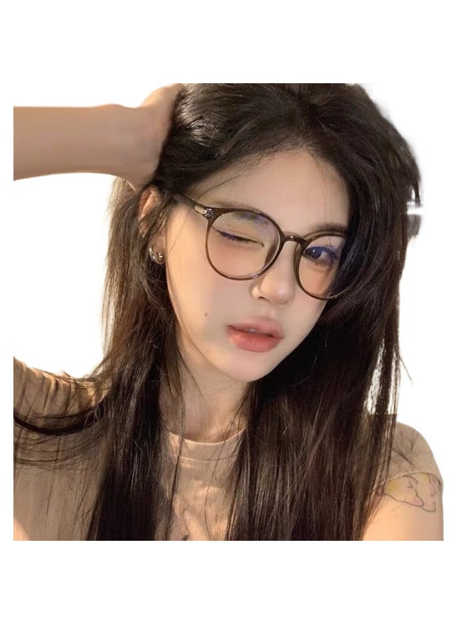 Boshide Blue Light Blocking Glasses Plain Mirror Cold Tea Color Makeup Glasses Round Face Small Face High-End Sense Female Cold Tea Color - Image 1