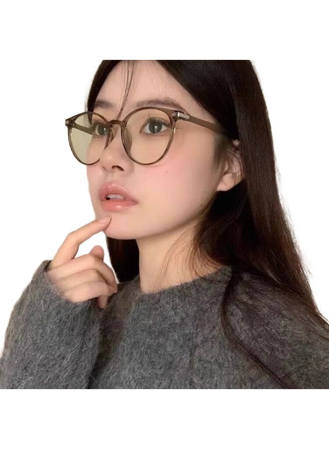 Boshide Blue Light Blocking Glasses Plain Mirror Cold Tea Color Makeup Glasses Round Face Small Face High-End Sense Female Cold Tea Color - Image 3