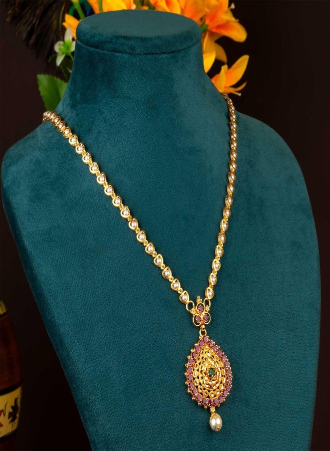 Sasitrends 1 Gram Micro Gold Plated Traditional Handmade Ruby Emerald Dollar with 24 Inches Long Chain for Women & Girls - Image 3