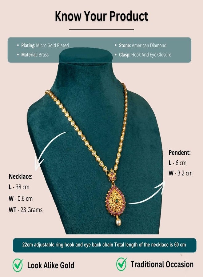 Sasitrends 1 Gram Micro Gold Plated Traditional Handmade Ruby Emerald Dollar with 24 Inches Long Chain for Women & Girls - Image 2