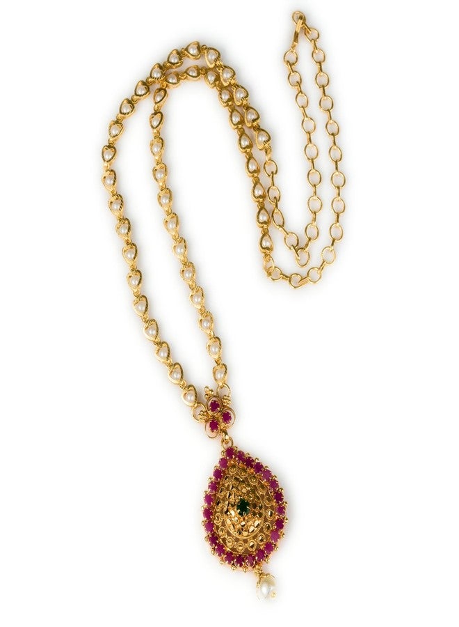 Sasitrends 1 Gram Micro Gold Plated Traditional Handmade Ruby Emerald Dollar with 24 Inches Long Chain for Women & Girls - Image 1