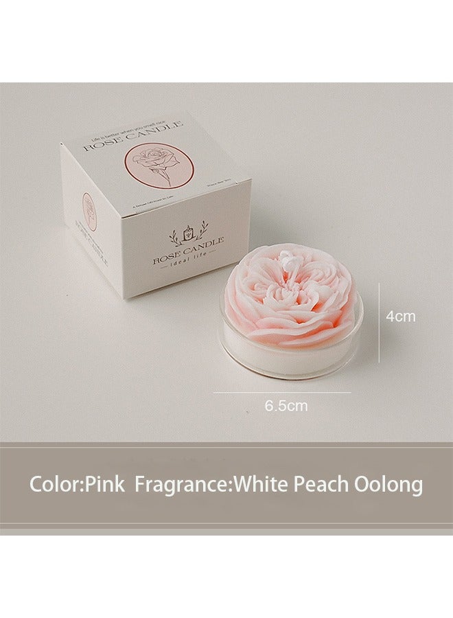 Rose Candle Ladies Gift, Long-Wear Soy Wax Scented Candle, Room Decoration Lovely Flower Shaped Scented Candle for Home Office, Spa Room Decoration, Aesthetic Decoration (White Peach Oolong, 2.5 Inch)  - Image 2