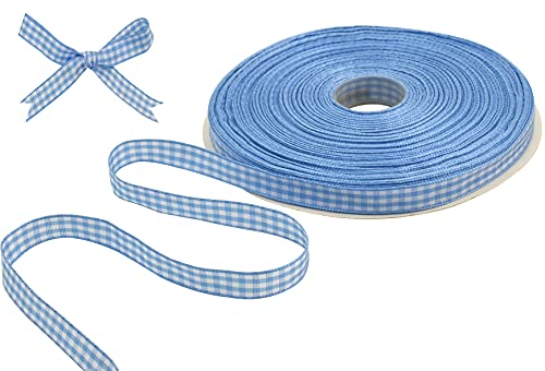 TONIFUL 38 Inch x 50 Yards Gingham Buffalo Checkered Ribbon Light Blue and White Fabric Ribbon for Easter Valentines Day Gift Wrapping Baby Shower Hair Bows Accessories Floral Craft Bouquet