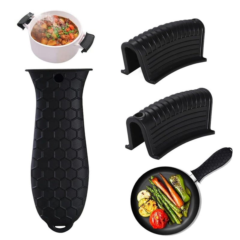 Intatikoo 3 Pack Silicone Hot Handle Holders Cover, Assist Pan Handle Sleeve Pot,Non-Slip Pot Holder Sleeve,Frying Pan Casserole Oven Tray Baking Sheets Casserole Cookware(Black) - Image 1