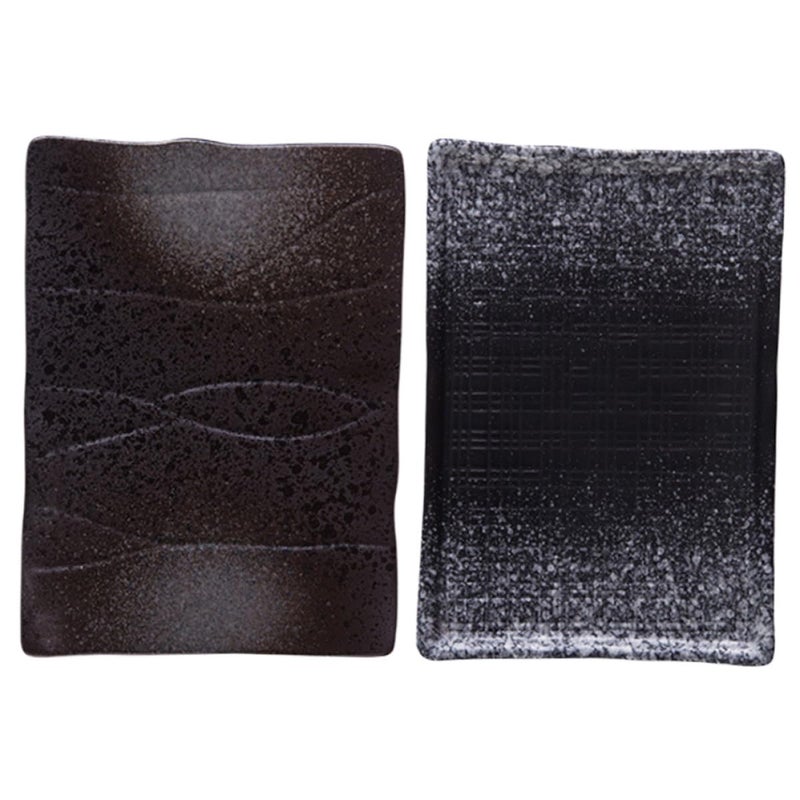 Rectangular Sushi Plates Set Melamine Black Pearl Dark Grid Design Japanese Style Serving Dish - Image 2