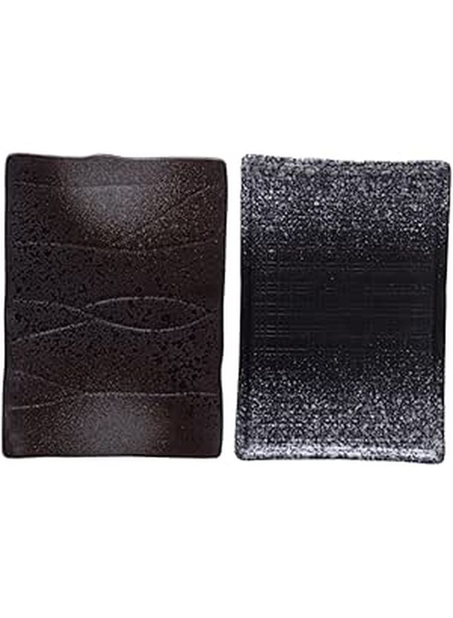Rectangular Sushi Plates Set Melamine Black Pearl Dark Grid Design Japanese Style Serving Dish - Image 1