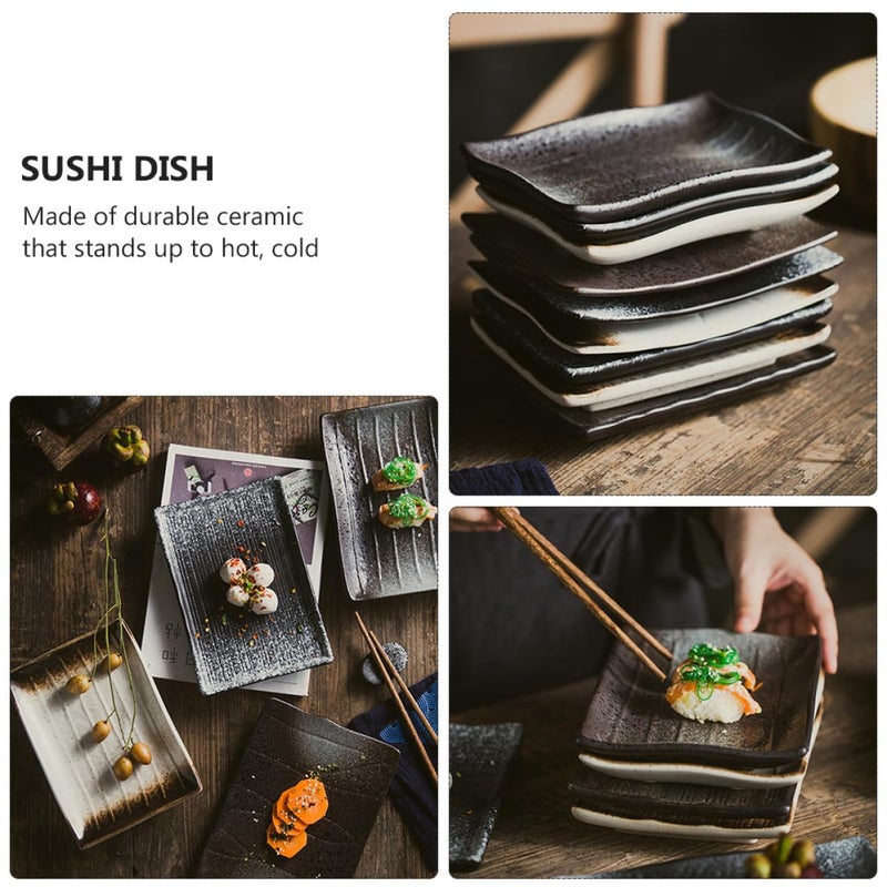Rectangular Sushi Plates Set Melamine Black Pearl Dark Grid Design Japanese Style Serving Dish - Image 4