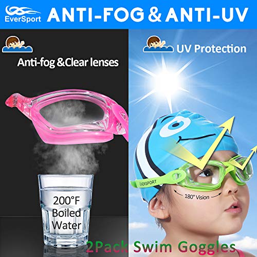 EverSport Kids Swim Goggles, Pack of 2 Swimming Goggles for Children Teens, Anti-Fog Anti-UV Youth Swim Glasses Leak Proof for Age4-16 - Image 4